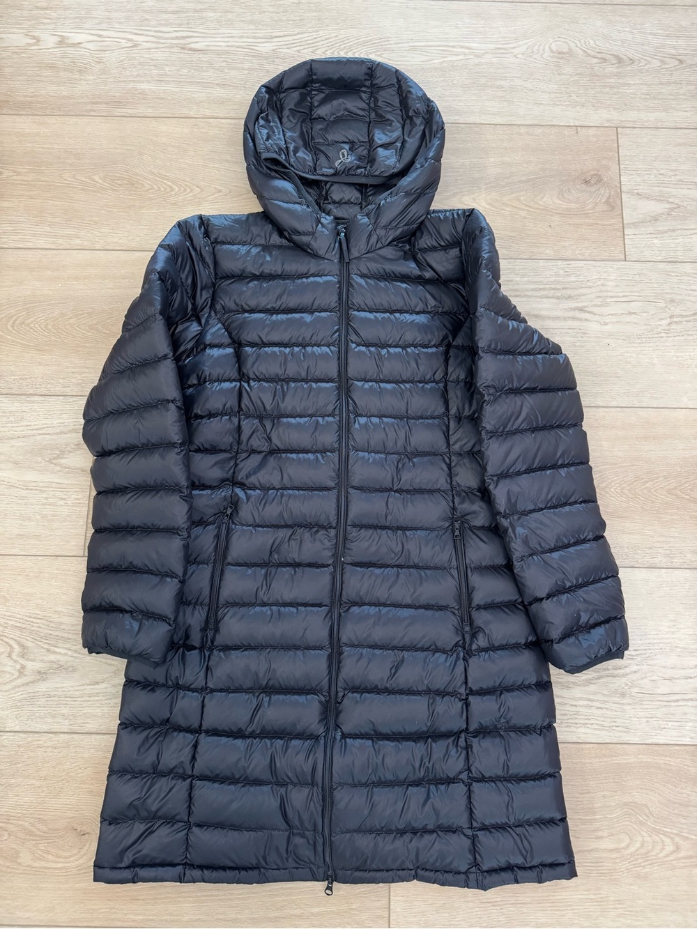 TNA Aritzia Botanie Packable Black Long Hooded Puffer Coat